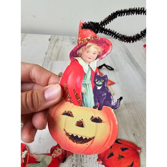 Ohio vintage Halloween witch pumpkin glitter ornament decor cat Bethany low styl - Picture 5 of 7